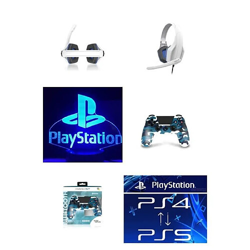 Under Control Pack Manette PS4 Manette Bluetooth BLEU CAMOUFLAGE 3.5 JACK + Casque Gamer BLANC 1702 PS4-PS5 PLAYSTATION