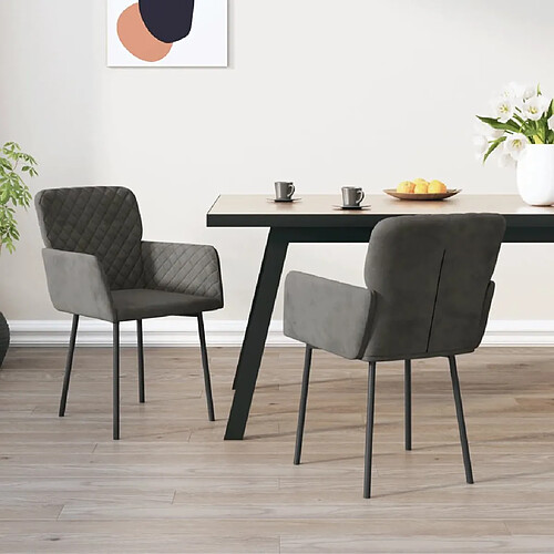 vidaXL Chaises à manger lot de 2 Gris foncé Velours