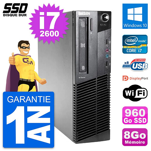 PC Lenovo ThinkCentre M81 SFF Intel i7-2600 RAM 8Go SSD 960Go Windows 10 Wifi · Occasion