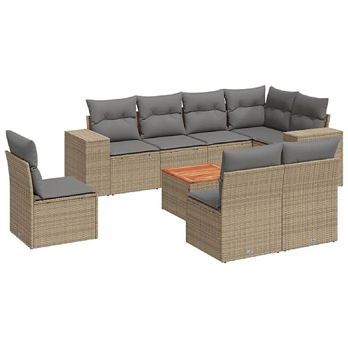 Maison Chic Salon de jardin avec coussins 9 pcs | Ensemble de Table et chaises | Mobilier d'Extérieur beige résine tressée -GKD87046