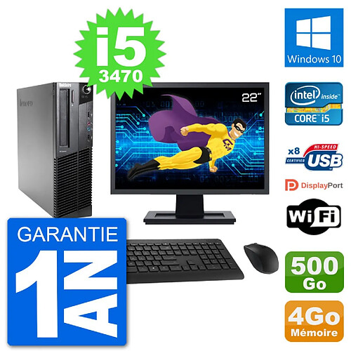 PC Lenovo M92p SFF Ecran 22" Intel i5-3470 RAM 4Go Disque 500Go Windows 10 Wifi · Occasion