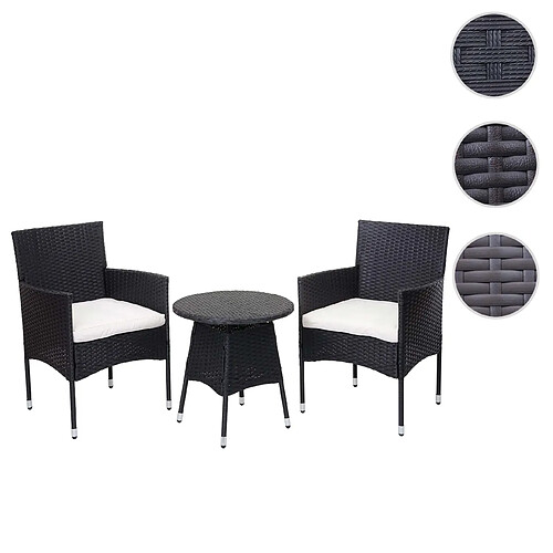 Mendler Ensemble de balcon en polyrotin HWC-G27, ensemble de jardin, 2x fauteuil+table ~ anthracite, coussin crème