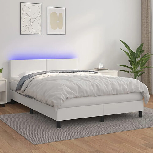 vidaXL Sommier à lattes de lit avec matelas et LED Blanc 140x200 cm