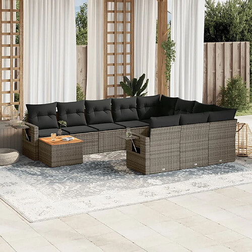 vidaXL Salon de jardin 11 pcs avec coussins gris résine tressée