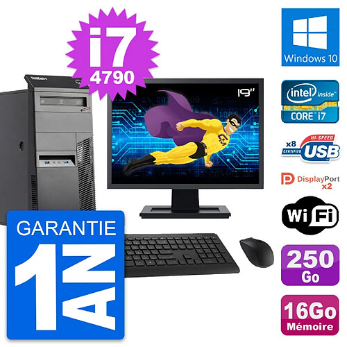 PC Tour Lenovo M83 Ecran 19" Intel i7-4790 RAM 16Go Disque 250Go Windows 10 Wifi · Occasion