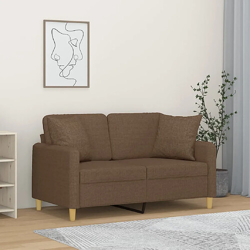 vidaXL Canapé 2 places avec oreillers décoratifs marron 120 cm tissu