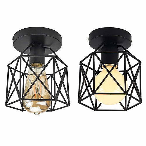 Lot de 2 STOEX Retro Plafonnier Industrielle en Métal Carré Fer Noir, Suspension Cage Cube Luminaire E27 pour Salon Chambre Café Bar Restaurent Entrée Couloir (Noir)