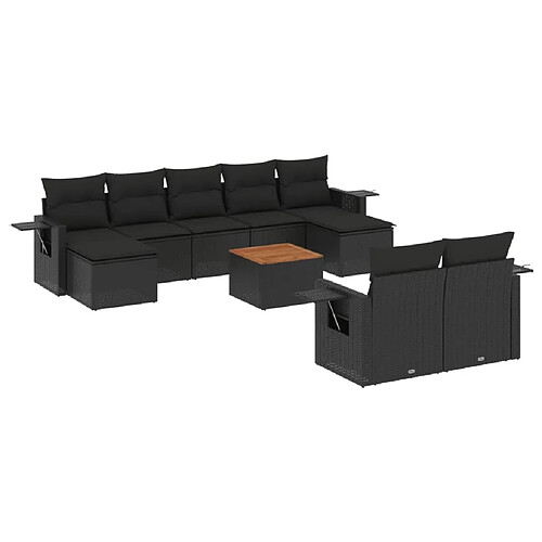 Maison Chic Salon de jardin 10 pcs avec coussins, Ensemble Tables et chaises d'extérieur noir résine tressée -GKD319498