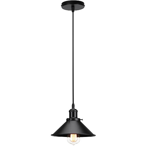 Stoex Lampes À Suspension Rétro Lustre Vintage 220Mm E27 (Noir) Plafonnier Industriel Abat-Jour en Métal Pour Loft Restaurant Café Bar