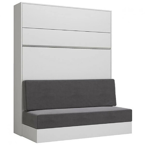 Inside 75 Armoire lit escamotable GENIUS SOFA blanc mat canapé gris couchage 160*200