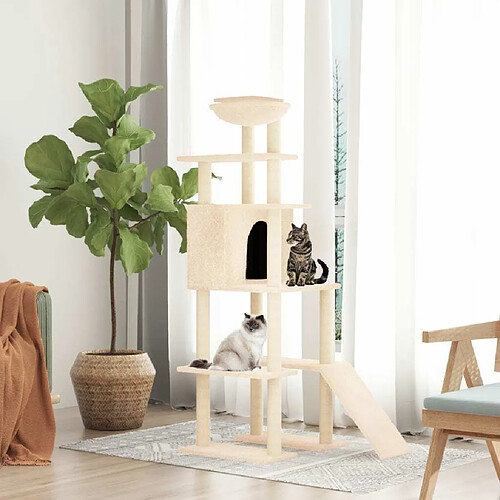 Arbre à chat avec griffoirs,niche pour chat en sisal Crème 166 cm -MN52228