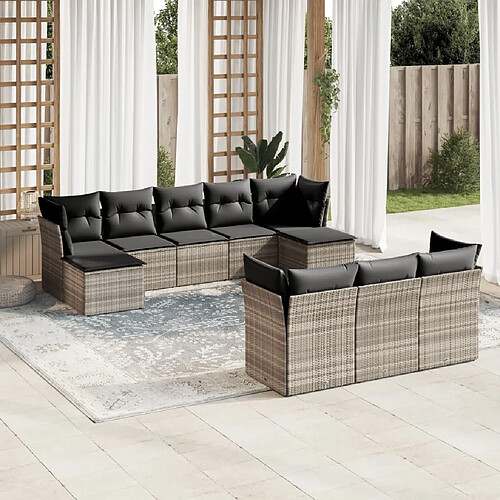 vidaXL Salon de jardin avec coussins 10 pcs gris clair résine tressée