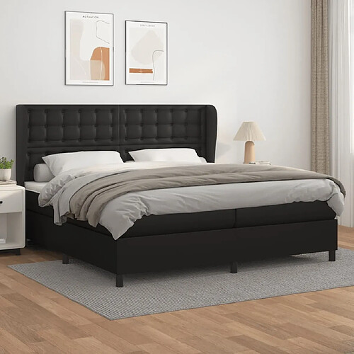 vidaXL Sommier à lattes de lit avec matelas Noir 200x200 cm Similicuir