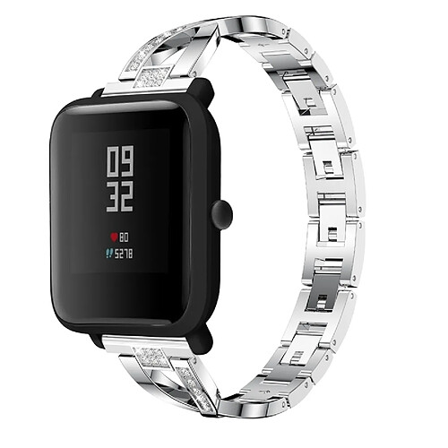 Wewoo Bracelet pour montre connectée en acier inoxydable massif serti de diamants de Amazfit 20mm Argent