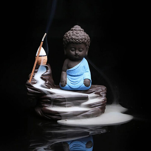 Petite statue de tathagata méditation bouddha brûleur d'encens cendrier bleu