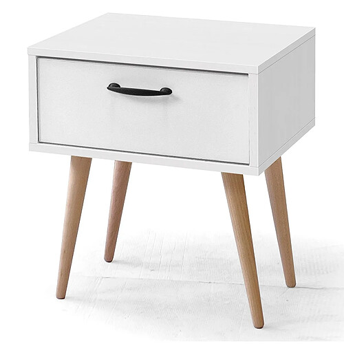 Pegane Table de chevet, table de nuit en bois avec 1 tiroir coloris blanc - longueur 43 x profondeur 35 x hauteur 50 cm