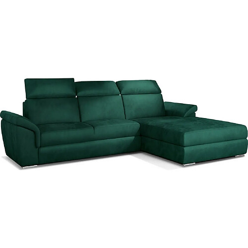 VENESETTI Canapé d'angle convertible en tissu velours Prestige, vert, 5 places, angle droit (vu de face) - TRESOR