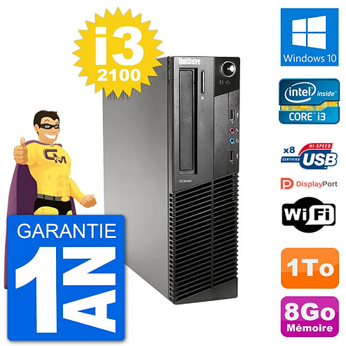 PC Lenovo M91p SFF Intel i3-2100 RAM 8Go Disque Dur 1To Windows 10 Wifi · Occasion