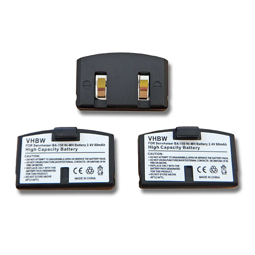 Lot 3 batteries vhbw 60mAh (2.4V) pour casque audio Sennheiser A200, HDI 302, HDI 380, HDR4, HDR6, HDR30. remplace: BA-150, BA150, BA-151, BA151.