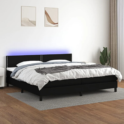 vidaXL Sommier à lattes de lit et matelas et LED Noir 200x200 cm Tissu