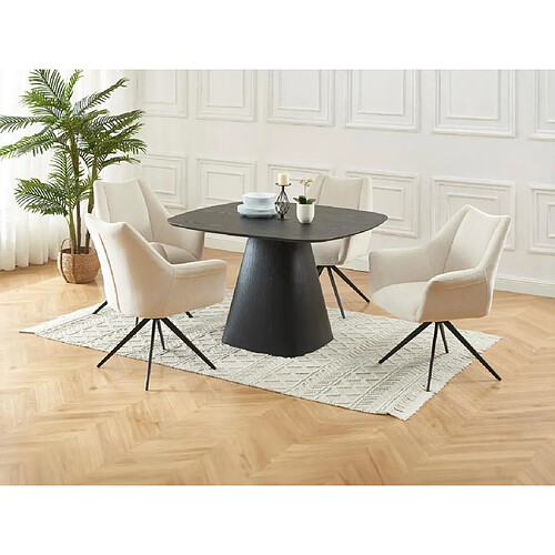 Vente-Unique Table à manger 4 personnes placage frêne - Noir - MINAZELA