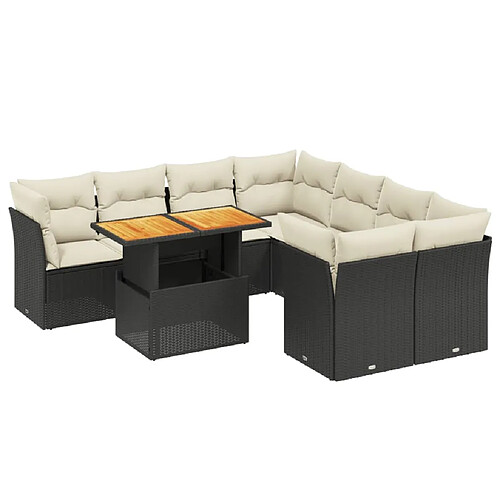 Maison Chic Ensemble Tables et chaises d'extérieur 9 pcs avec coussins,Salon de jardin noir résine tressée -GKD265967