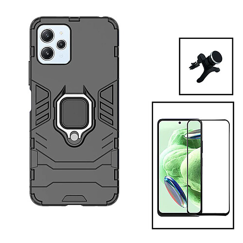 PHONECARE Kit Film Verre Trempé 5D Full Cover + Coque 3X1 Military Defender + Support Renforcé pour Xiaomi Redmi Note 12R - Noir