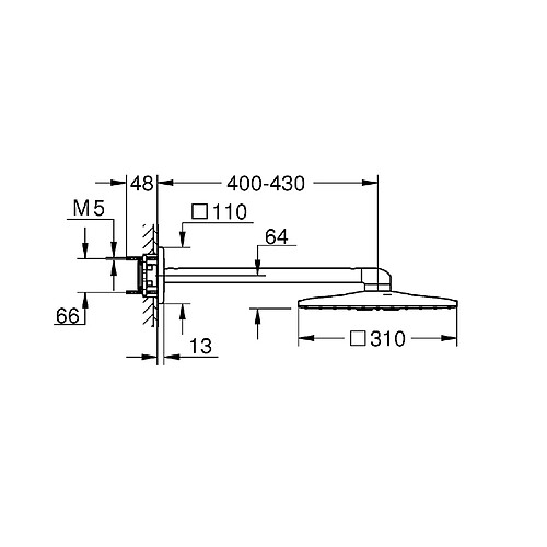 GROHE Set douche de tête bras 2 jets Rainshower 310 SmartActive Cube 26479000, Chrome, 400 mm