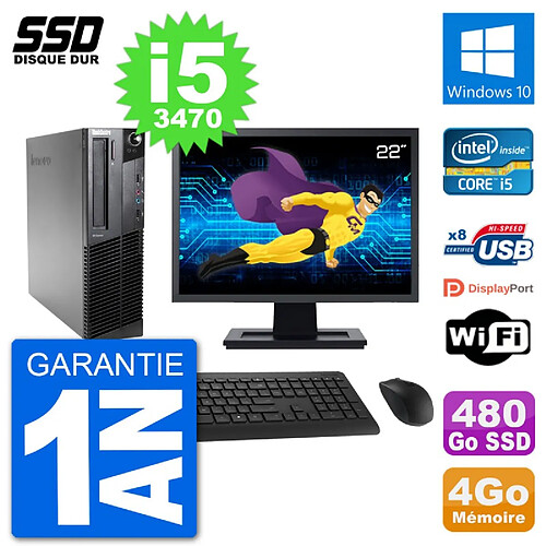 PC Lenovo M92p SFF Ecran 22" Intel i5-3470 RAM 4Go SSD 480Go Windows 10 Wifi · Occasion