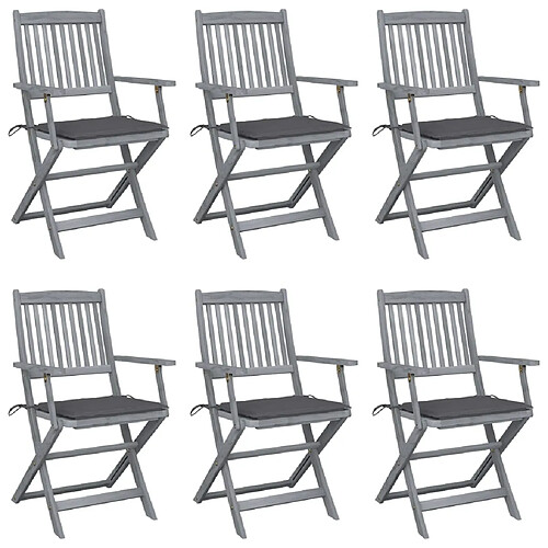 vidaXL Chaises pliables d'extérieur lot de 6 et coussins Bois d'acacia