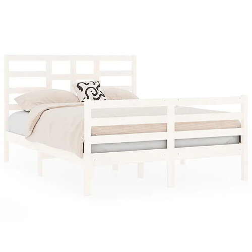 Maison Chic Lit Moderne Chambre - Cadre/structure de lit pour adulte Blanc Bois massif 120x190 cm Petit Double -MN95609