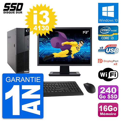 PC Lenovo M83 SFF Ecran 19" Intel i3-4130 RAM 16Go SSD 240Go Windows 10 Wifi · Occasion