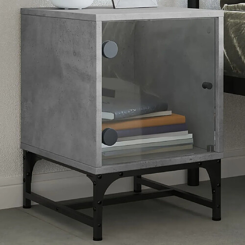 Maison Chic Table de chevet avec porte en verre, Table de Nuit gris béton 35x37x50 cm