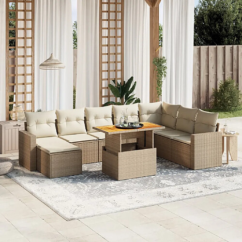 vidaXL Salon de jardin avec coussins 9 pcs beige résine tressée