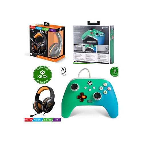 Power A Pack Manette XBOX ONE-S-X-PC Seafoam Fade EDITION + Casque Gamer PRO H3 ORANGE SPIRIT OF GAMER XBOX ONE/S/X/PC