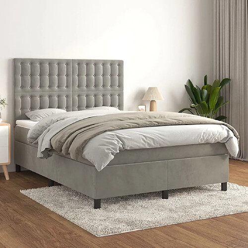 Maison Chic Lit Adulte - Lit simple Lit à sommier tapissier et matelas moelleux - Meuble de Chambre - Gris clair 140x190cm Velours -MN32965