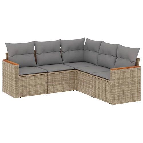 Maison Chic Ensemble à manger d'extérieur 5 pcs avec coussins,Salon de jardin,Mobilier de jardin mélange beige résine tressée -GKD841987