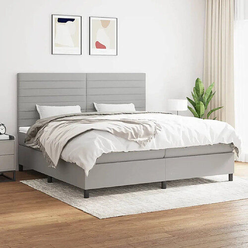 vidaXL Sommier à lattes de lit avec matelas Gris clair 200x200cm Tissu