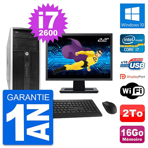 PC Tour HP Pro 6300 CMT Ecran 22" i7-2600 RAM 16Go Disque 2To Windows 10 Wifi · Occasion