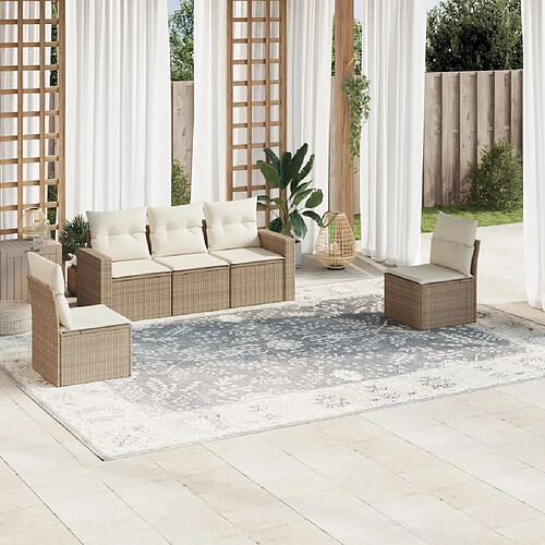 vidaXL Salon de jardin avec coussins 5 pcs beige résine tressée