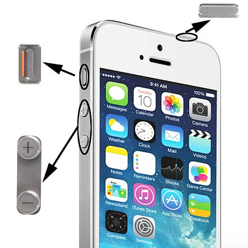 Wewoo Kit de boutons pour iPhone 5S argent 5S Mute + Puissance + Volume Bouton Kit, Matériel En Alliage 3 en 1