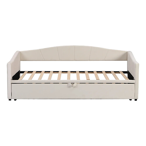 KOMHTOM Lit rembourré beige 90 / 180 * 200 cm, tissu velours pro - peau, canapé - lit extensible avec cadre à Lattes