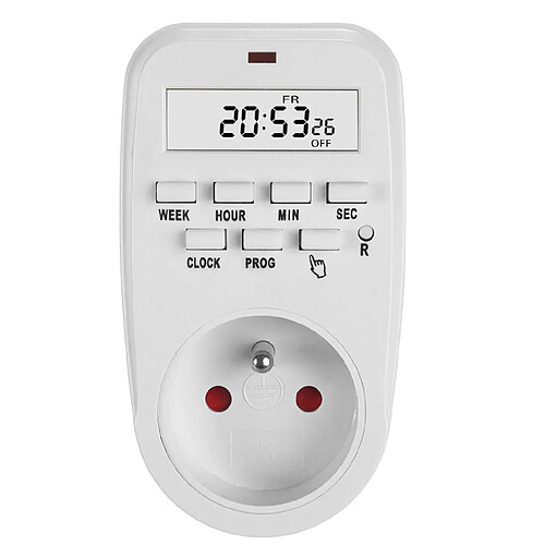 Prise programmable, GreenBlue GB362 E, Horloge digitale - minuterie, charge max. 16A, IP20, blanc