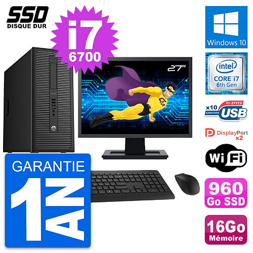 PC Tour HP EliteDesk 800 G2 Ecran 27" i7-6700 RAM 16Go SSD 960Go Windows 10 Wifi · Occasion