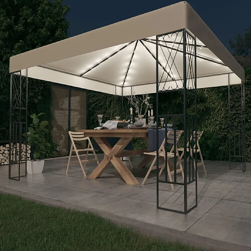 Maison Chic Tonnelle | Pergola avec guirlande lumineuse à LED 3x3 m Crème Tissu -GKD16716