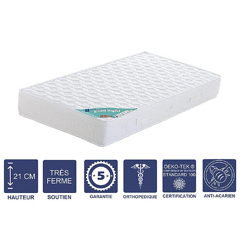 Literie Julien Matelas 120x200 x 21 cm + Oreiller Visco - Très Ferme - Aertech+ 35 Kg/m3 HR Dernière Génération - Très Respirant