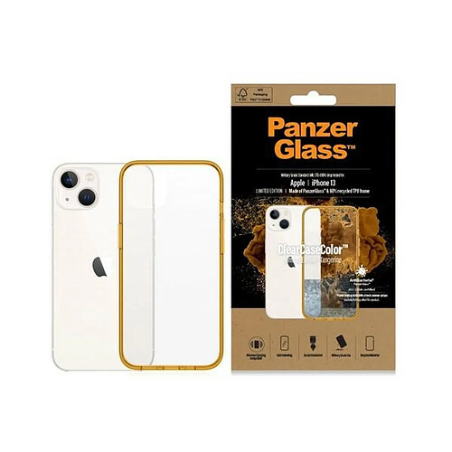 panzerglass coque transparent iphone 13 6.1" antibacterial military grade tangerine 0333