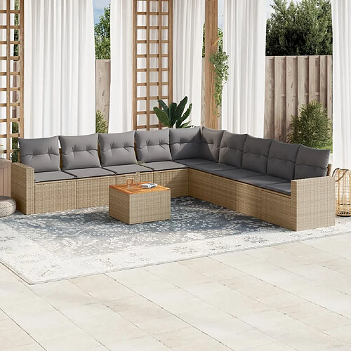 vidaXL Salon de jardin et coussins 10 pcs mélange beige résine tressée