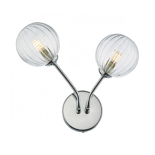 Luminaire Center Lampe avec abat jour Yiska Chrome poli,verre côtelé 2 ampoules 26cm