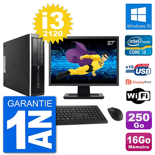 PC HP 8300 SFF Ecran 27" Intel i3-2120 RAM 16Go Disque 250Go Windows 10 Wifi · Occasion